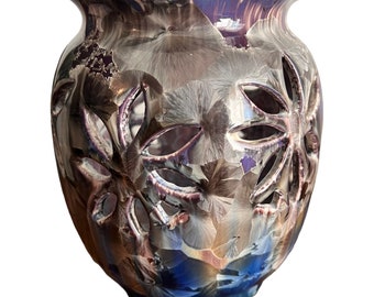 Duly Mitchell Devils Cut Crystalline Ceramic Art Vase Decorative Cutout Design