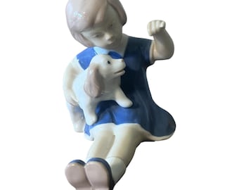 Carl Schneiders Erben Grafenthal Germany Girl & Dog Porcelain Figurine 4.25 Tall