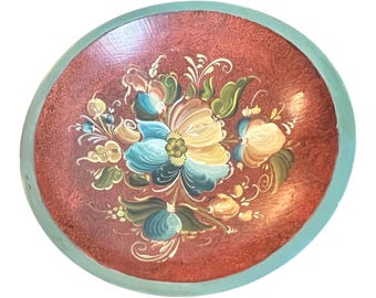 Vtg Rosemaling Hand Painted Wooden Decorative Bowl 9" Folk Art Made Weston VT US