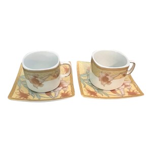 O.P.C.O. Syracuse China Floral Motif Teacups & Saucers Set Of 2