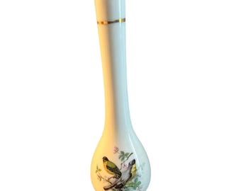 Jarrón de porcelana vintage con diseño de pinzón amarillo y detalles dorados, 18 cm de alto, Japón
