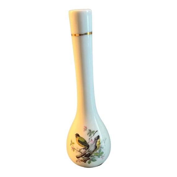 陶磁器製 花瓶 花と鳥の絵柄 陶器製花瓶 花と鳥のデザイン