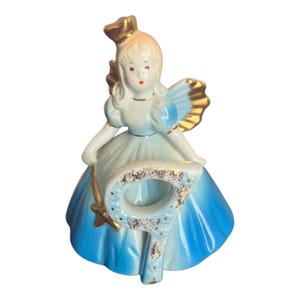 Vintage Josef Originals Birthday Girl Angel Age 9 Figurine Porcelain 5" Hand-Painted Blue & Gold