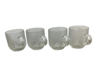 Vintage Arcoroc Country Wheat Frosted Glass Coffee Mugs Set Of 4, 3 in Tall
