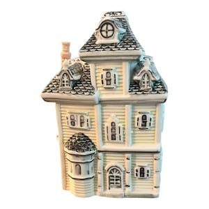 Vintage Victorian House Ceramic Cookie Jar Canister 9.5&quot; Tall