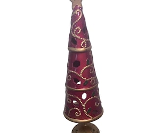 ホームインテリア レッドゴールド クリスマスツリー ティーライトキャンドルホルダー 照明器具 12インチ