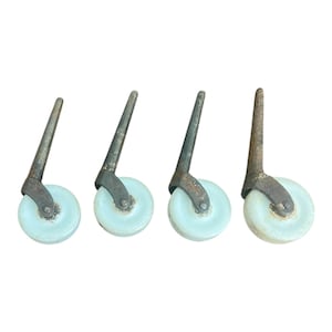 4 Vintage 1 3/4&quot; Porcelain Wheel Casters w/Cast Iron Hardware