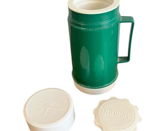 Vintage termos grön & vit plastisolerad dryckesbehållare för mat 10oz handtag