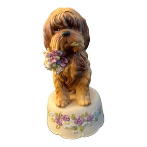 VTG  Schmid 1985 Gordon Fraser Sheepdog With Flowers Music Box Figurine 6&quot;