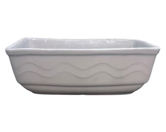 Hubert SC-10 White Stoneware Baker 10x6 Rectangular Dish Made USA Wave Pattern