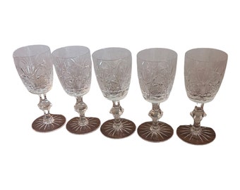 5 Crystal Cordial Goblets, Faceted Stem, 6.5 Inches Tall