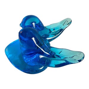 Vintage Hand Blown Art Glass Blue Birds On Heart Base Figurine 2.5" Tall