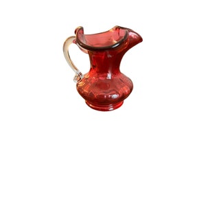 Hand Blown Cranberry Glass Mini Pitcher Small 4in Art Glass Vase