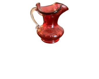 Hand Blown Cranberry Glass Mini Pitcher Small 4in Art Glass Vase