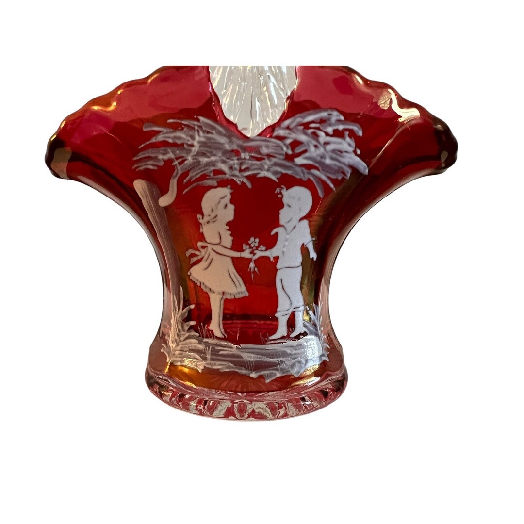 Vintage Westmoreland Mary Gregory Ruby Red Glass Basket Girl and Boy ...
