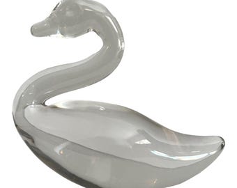 Vintage Clear Glass Swan Figurine 4" Tall X 5" Length Paperweight