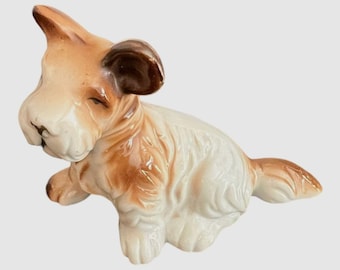 ヴィンテージ 陶器 テリア犬 置物 3インチ 白茶磁器 日本製
