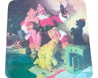 ヴィンテージ コカ・コーラ サンタ コースター (10枚セット)、2000年 クリスマス コルク裏地 正方形 3.5インチ