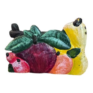 Vtg Cast Iron Napkin Holder With Fruit Letter Holder Cottage Farmhouse Kitchen