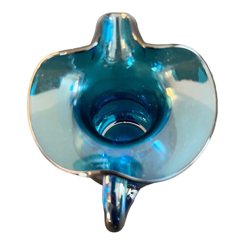 Vintage mundgeblasene Kobaltblau Glaskrug mit Griff Pinched Rim 4 1/4 Bild 5