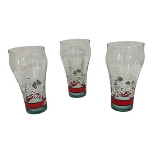 Vintage Set Of 3 Coca Cola Glasses Holiday Christmas Pine Cone Tumblers 6&quot; Tall