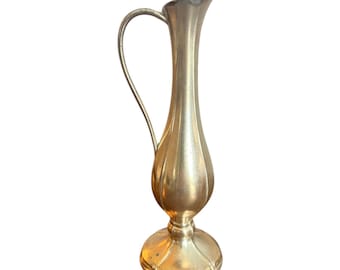 Vintage Gold Tone Metal Rose Bud Vase 7" Tarnish Resistant Made In Japan