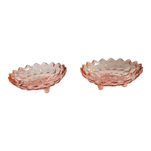 2-Jeannette Cubist Pink Glass 3-Footed Candy Dishes 6&quot;