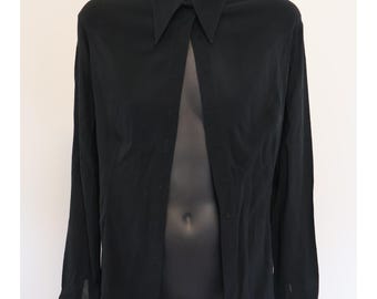 Vintage Versace Fall 1996 Sheer Black Blouse, Size 10