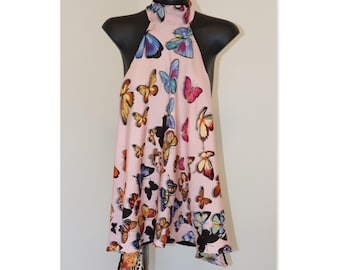 Mantero Silk Scarf Halter Top in Butterfly print, Size 8-10