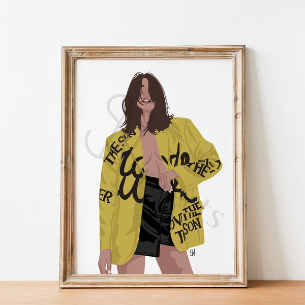 Illustration rock vest jaune et jupe en cuire (impression d'illustration de mode)