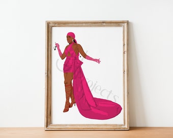 Robe de soirée fushia atypique Met Gala (impression d'illustration de mode)