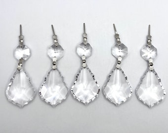 38mm Clear French Cut Chandelier Crystal Ornaments, Asfour Lead Crystal -Set of 5
