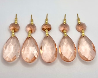38mm Peach Chandelier Crystal Teardrop Ornaments - Set of 5