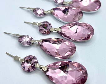 38mm Metallic Pink Chandelier Crystal Teardrop Ornaments - Set of 5