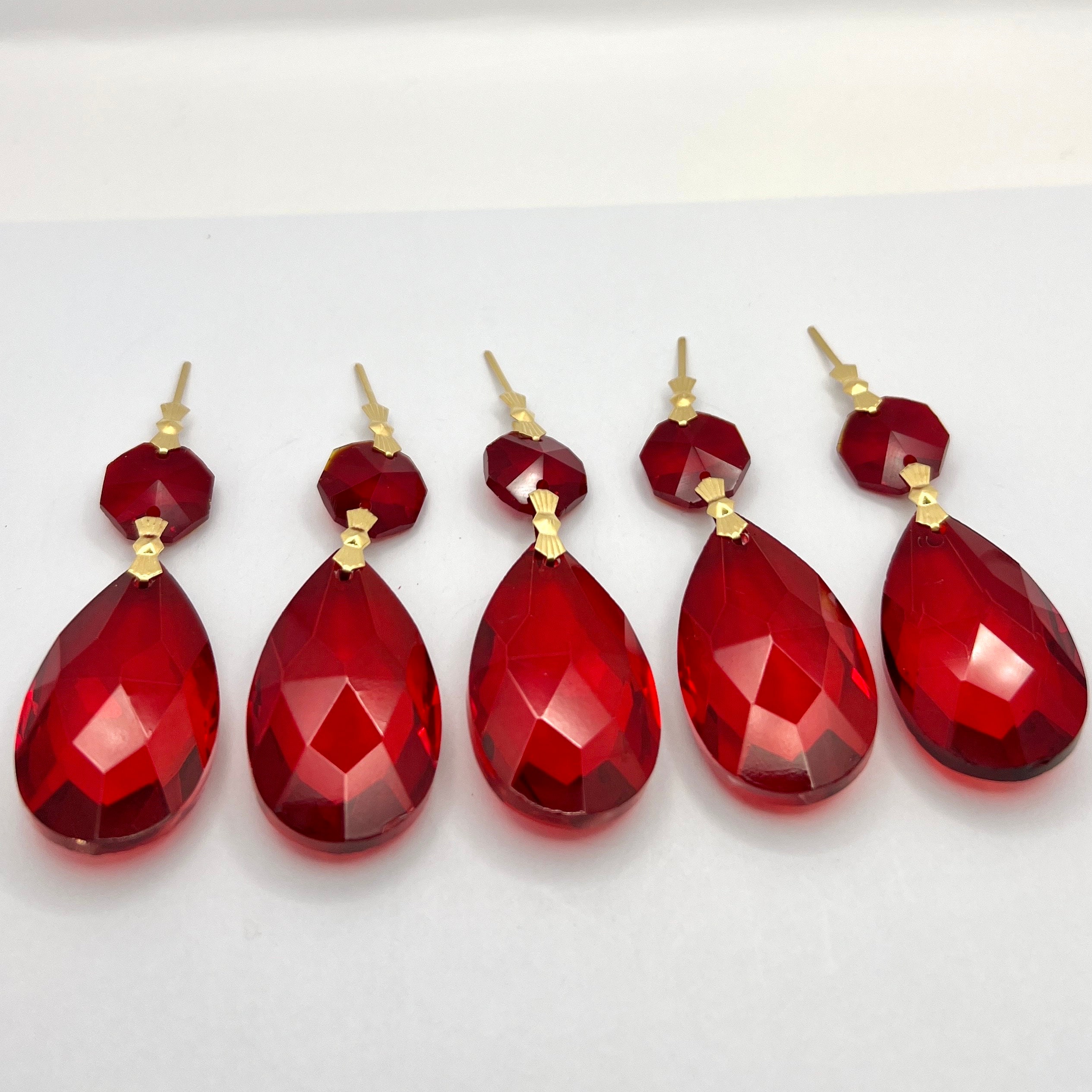 38mm Red Chandelier Crystal Teardrop Ornaments - Set of 5