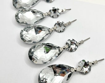 38mm Silver Chandelier Crystal Teardrop Ornaments - Set of 5