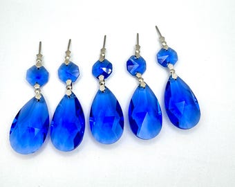 38mm Cobalt Blue Chandelier Crystal Teardrop Ornaments - Set of 5