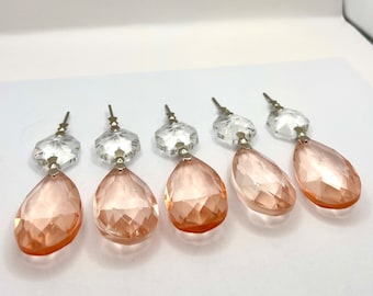 38mm Peach Teardrop with Diamond Cut Octagon- Set of 5