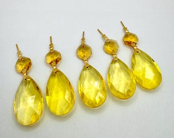 38mm Yellow Chandelier Crystal Teardrop Ornaments - Set of 5