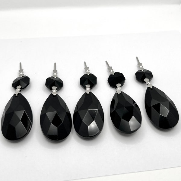 38mm Black Chandelier Crystal Teardrop Ornaments - Set of 5