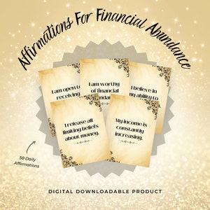 Carte di affermazione per l'abbondanza finanziaria, mentalità monetaria, mentalità positiva, libertà finanziaria, download digitale, benessere delle carte affermative