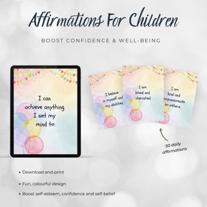 Tarjetas de afirmación para niños, confianza, bienestar, confianza en uno mismo, inspiración, citas, descarga digital
