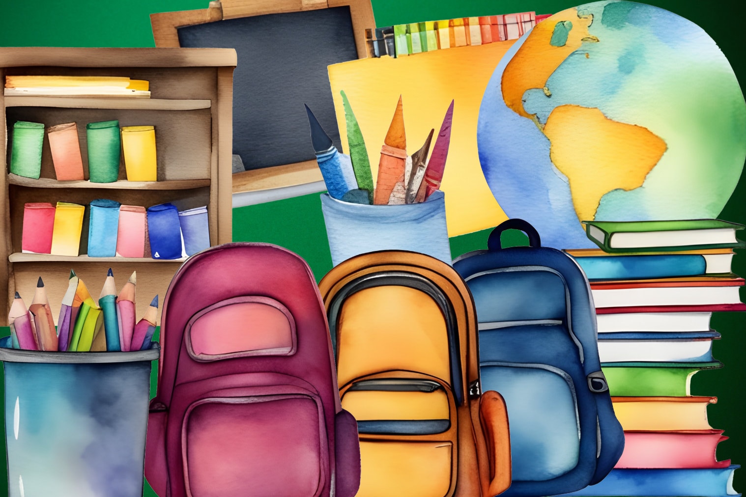 Watercolor Back-to-school Clipart Bundle - 35pcs - Ultra HD - Printable ...