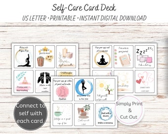 Self care cards deck for anxiety/self care cards for busy women/self love cards deck/printable self care cards/daily self care cards/