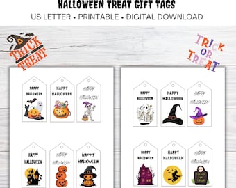 Set of 12 Printable Halloween Treat Gift Tags/ Halloween Treat Tags/ Halloween gift tags/ Halloween goody bag tags