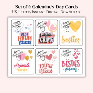 Set von 6 druckbaren Galentiner-Tageskarten / süße Karten, die Sie Ihren Freunden zum Galentin's- oder Valentinstag / zu den Tageskarten geben können
