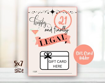 21e verjaardag cadeaukaarthouder-direct download/afdrukbare cadeaukaarthouder voor 21e verjaardag meisje/DIY 21e verjaardag cadeau kaarthouder voor haar