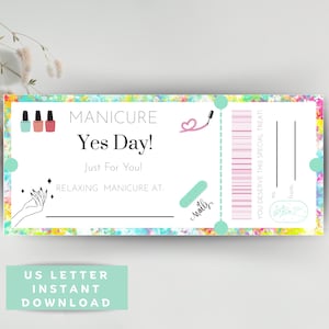 Bon cadeau Yes Day Manucure-Téléchargement instantané/Bon cadeau Yes Day manucure/Bon cadeau Yes Day pour salon de manucure/Bon cadeau Yes Day Spa
