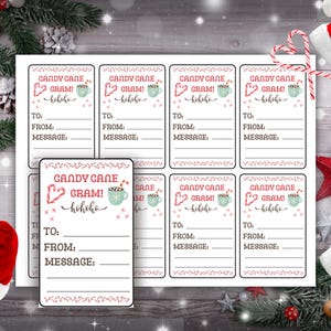 Festive Candy Cane Gram Cards-Download immediato/Holiday Candy Cane Gram Cards per diffondere l'allegria delle feste/Christmas Candy Cane Grams stampabili