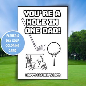 Cartão de golfe para colorir feito à mão para o Dia dos Pais - Cartão para entusiastas do golfe / Cartão com tema de golfe para o Dia dos Pais colorido à mão para o pai - à mão - com tema de golfe para o pai